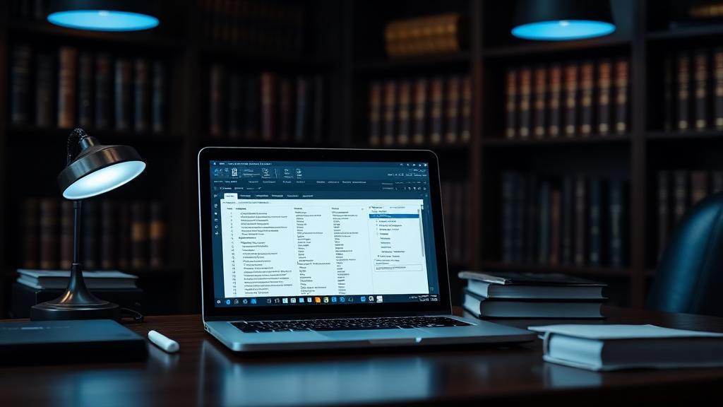 Eleganter Anwaltsbüro-Arbeitsplatz mit digitalem Dokumentenmanagement – Webdesign für Kanzleien