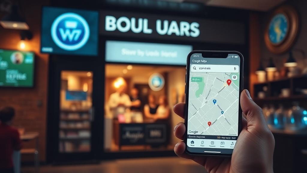 Lokales Geschäft mit digitaler Präsenz und Google Maps auf Smartphone – Online-Marketing für lokale Unternehmen