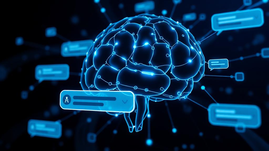 KI-Gehirn mit neuronalen Verbindungen und Chat-Interface – intelligente KI-Agenten von WERTHALT